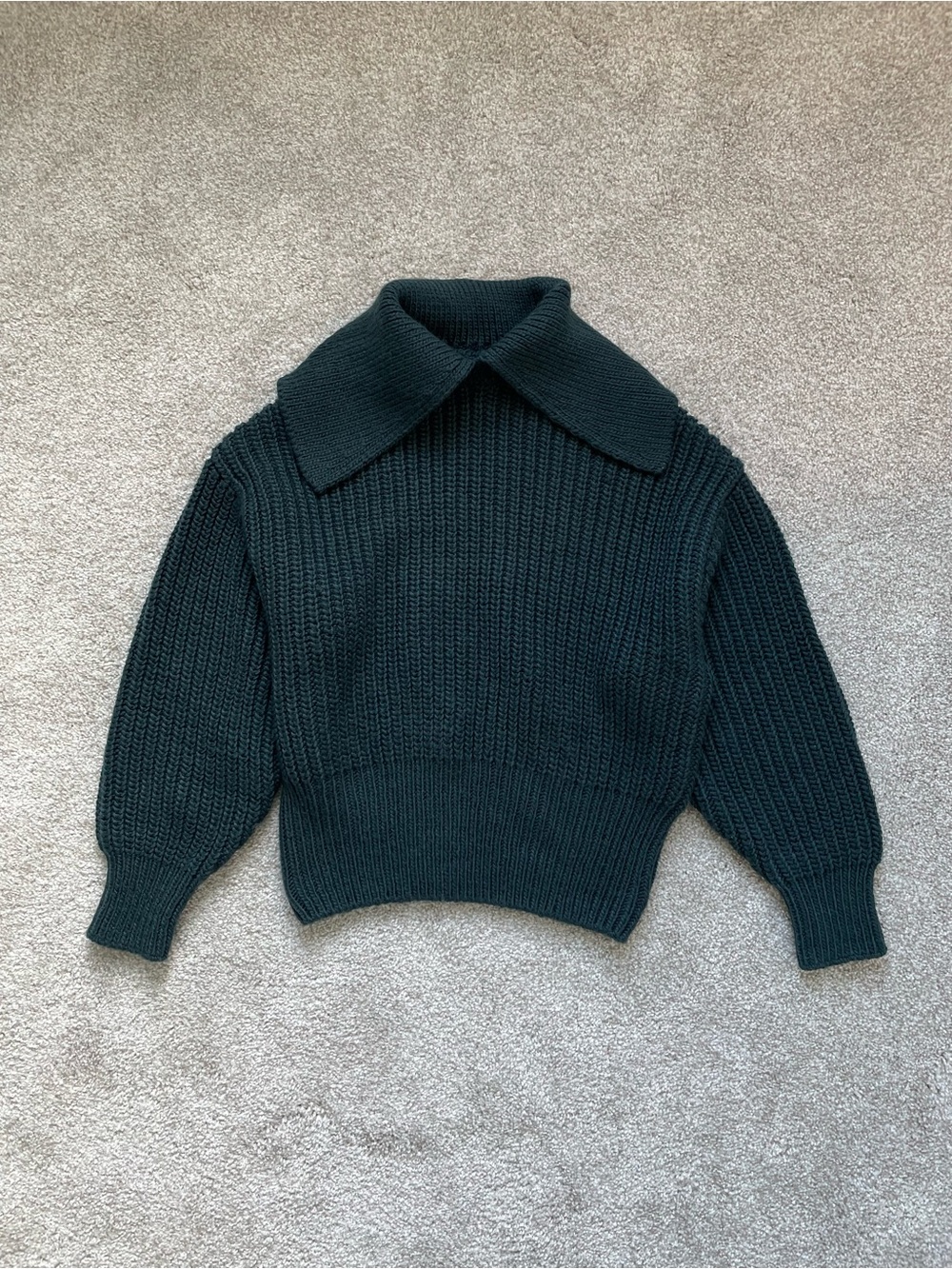 H&M Dark Green Ribbed Collared Knit Sweater